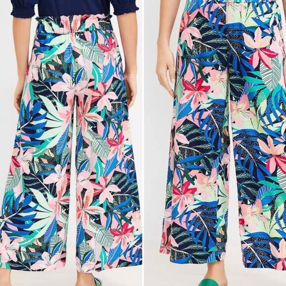 LOFT Floral Tropical Print Wide-Leg Linen Pants Womens size Medium Tall - Picture 1 of 9